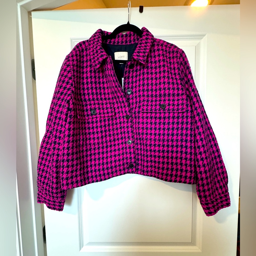 LOFT NWT Black/Pink Tweed Jacket Size XL